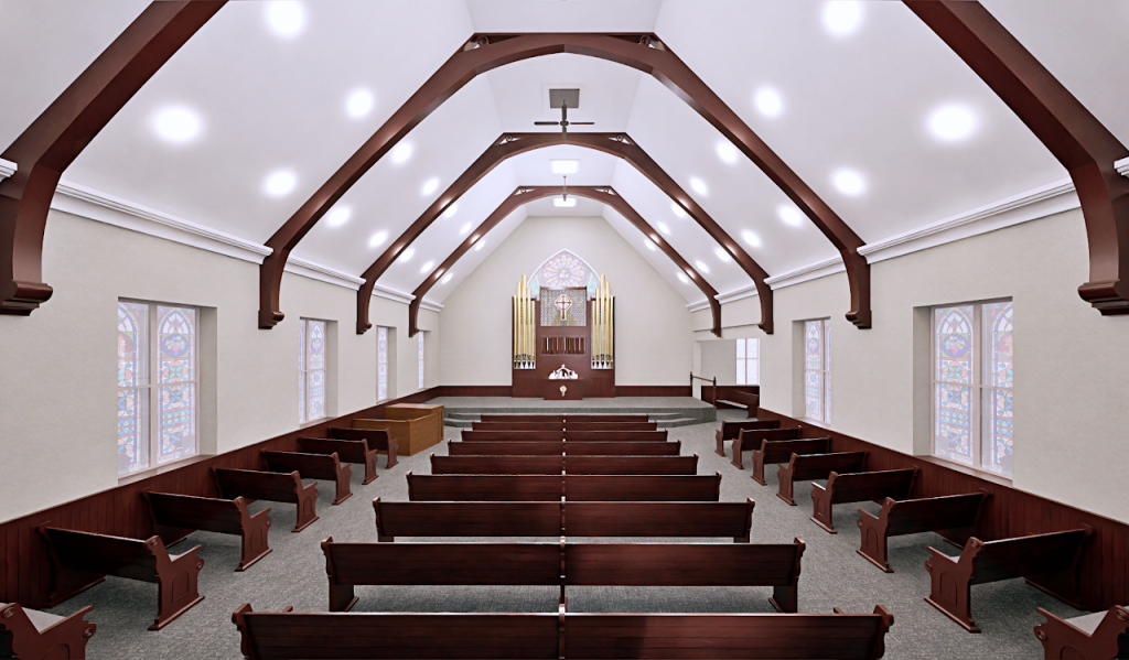 Church Interior Renovation Rendering — Walls, Stage & Transition Area, Whitehall MD — project image 6